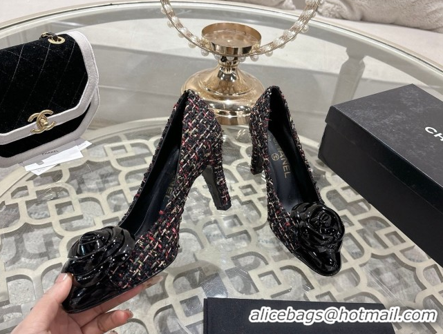 Best Product Chanel Tweed & Patent Leather Pumps 8.5cm with Camellia Bloom CH030704 Black2 2026