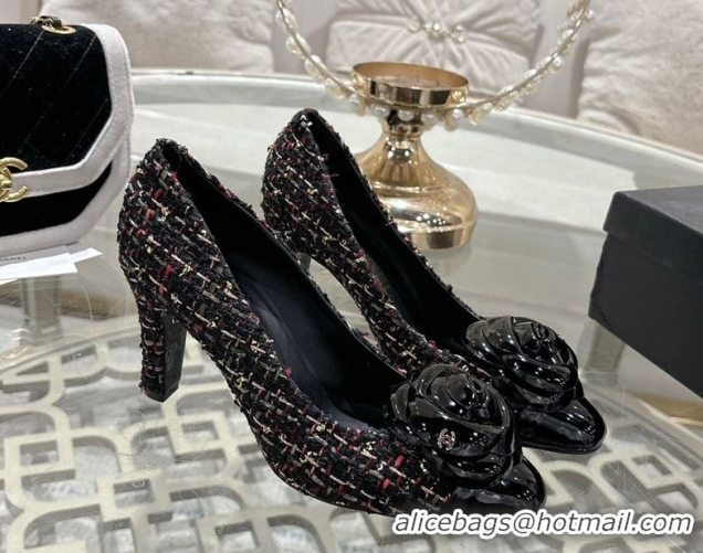 Best Product Chanel Tweed & Patent Leather Pumps 8.5cm with Camellia Bloom CH030704 Black2 2026