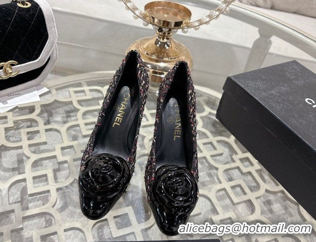 Best Product Chanel Tweed & Patent Leather Pumps 8.5cm with Camellia Bloom CH030704 Black2 2026