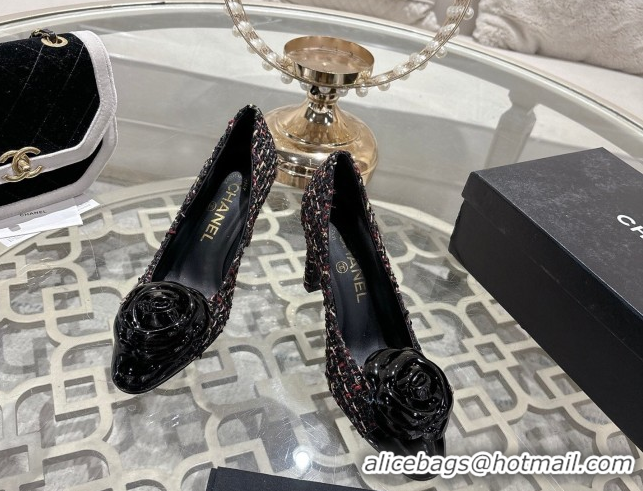 Best Product Chanel Tweed & Patent Leather Pumps 8.5cm with Camellia Bloom CH030704 Black2 2026