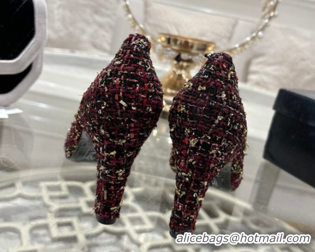 Top Design Chanel Tweed & Patent Leather Pumps 8.5cm with Camellia Bloom CH030704 Burgundy 2026