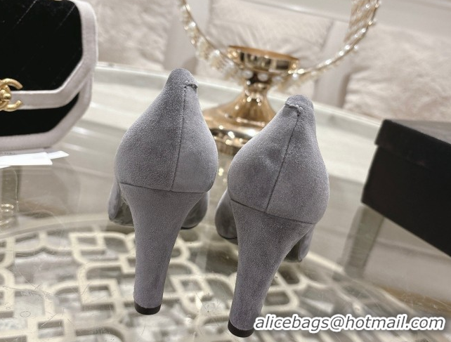 Grade Quality Chanel Suede & Patent Leather Pumps 8.5cm with Camellia Bloom CH030704 Grey 2026
