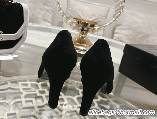 Pretty Style Chanel Suede & Patent Leather Pumps 8.5cm with Camellia Bloom CH030704 Black 2026