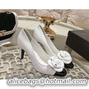 Good Product Chanel Lambskin & Patent Leather Pumps 8.5cm with Camellia Bloom CH030704 White 2026