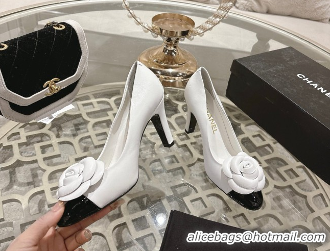 Good Product Chanel Lambskin & Patent Leather Pumps 8.5cm with Camellia Bloom CH030704 White 2026