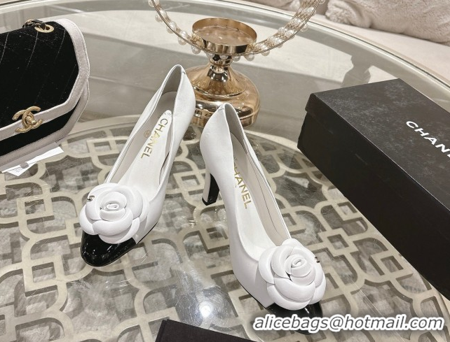 Good Product Chanel Lambskin & Patent Leather Pumps 8.5cm with Camellia Bloom CH030704 White 2026