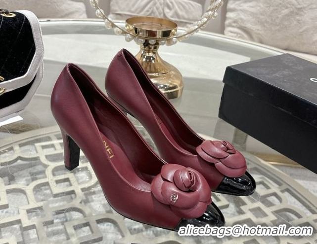 Good Looking Chanel Lambskin & Patent Leather Pumps 8.5cm with Camellia Bloom CH030704 Burgundy 2026