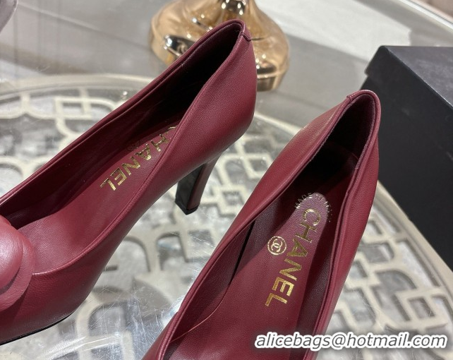 Good Looking Chanel Lambskin & Patent Leather Pumps 8.5cm with Camellia Bloom CH030704 Burgundy 2026