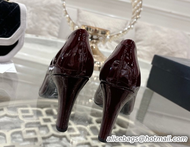 Durable Chanel Calfskin Patent Leather Pumps 8.5cm with Camellia Bloom CH030704 Burgundy 2026