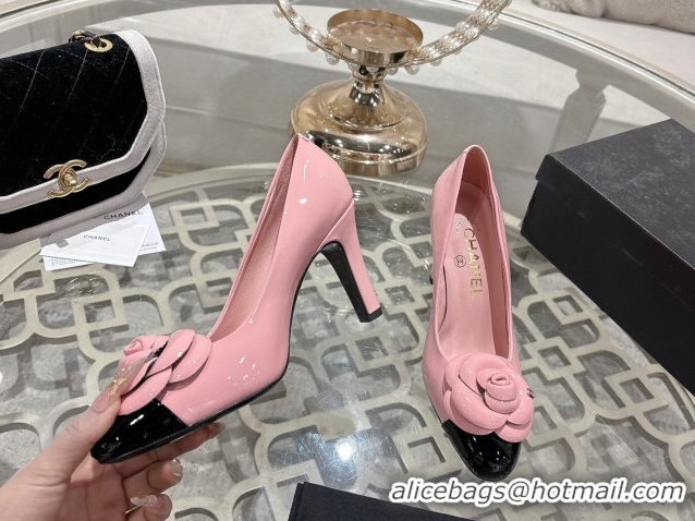Good Quality Chanel Calfskin Patent Leather Pumps 8.5cm with Camellia Bloom CH030704 Pink 2026
