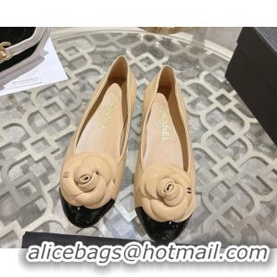 Best Grade Chanel Calfskin Patent Leather Pumps 8.5cm with Camellia Bloom CH030704 Beige 2026