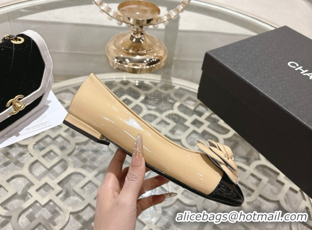 Best Grade Chanel Calfskin Patent Leather Pumps 8.5cm with Camellia Bloom CH030704 Beige 2026