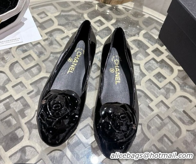 Best Price Chanel Calfskin Patent Leather Pumps 8.5cm with Camellia Bloom CH030704 Black 2026