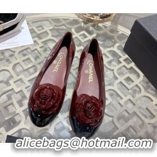 Unique Style Chanel Calfskin Patent Leather Ballet Flats with Camellia Bloom CH030704 Burgundy 2026