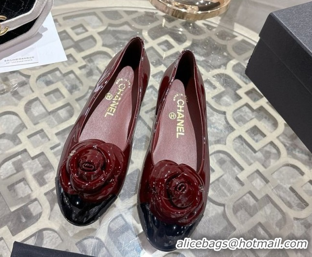 Unique Style Chanel Calfskin Patent Leather Ballet Flats with Camellia Bloom CH030704 Burgundy 2026