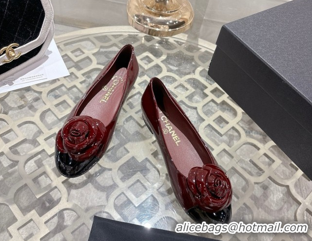 Unique Style Chanel Calfskin Patent Leather Ballet Flats with Camellia Bloom CH030704 Burgundy 2026