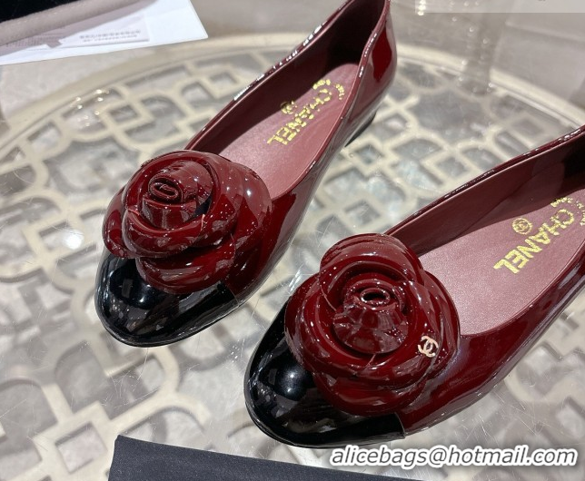 Unique Style Chanel Calfskin Patent Leather Ballet Flats with Camellia Bloom CH030704 Burgundy 2026