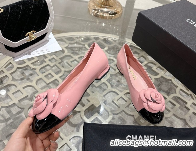 Top Design Chanel Calfskin Patent Leather Ballet Flats with Camellia Bloom CH030704 Pink 2026