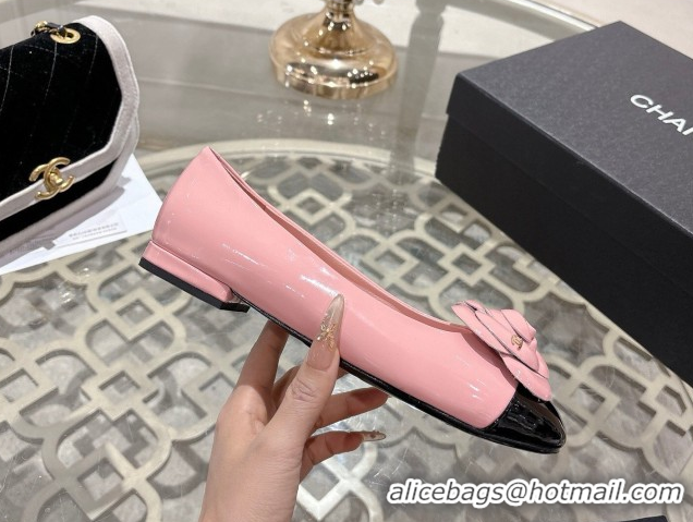 Top Design Chanel Calfskin Patent Leather Ballet Flats with Camellia Bloom CH030704 Pink 2026