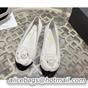 Best Product Chanel Calfskin Patent Leather Ballet Flats with Camellia Bloom CH030704 White 2026