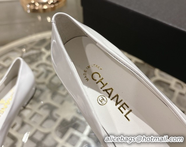 Best Product Chanel Calfskin Patent Leather Ballet Flats with Camellia Bloom CH030704 White 2026