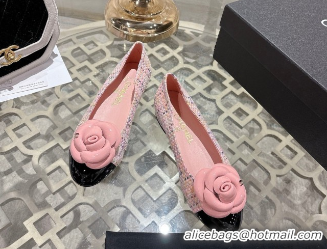 Top Grade Chanel Tweed & Patent Leather Ballet Flats with Camellia Bloom CH030704 Pink 2026
