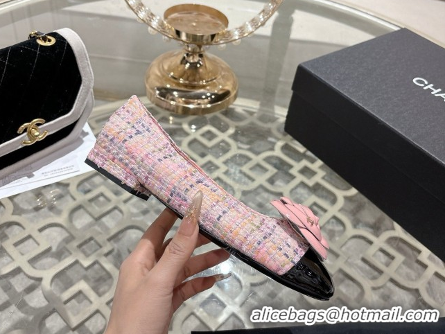 Top Grade Chanel Tweed & Patent Leather Ballet Flats with Camellia Bloom CH030704 Pink 2026