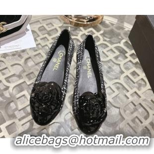 Purchase Chanel Tweed & Patent Leather Ballet Flats with Camellia Bloom CH030704 Black/White 2026