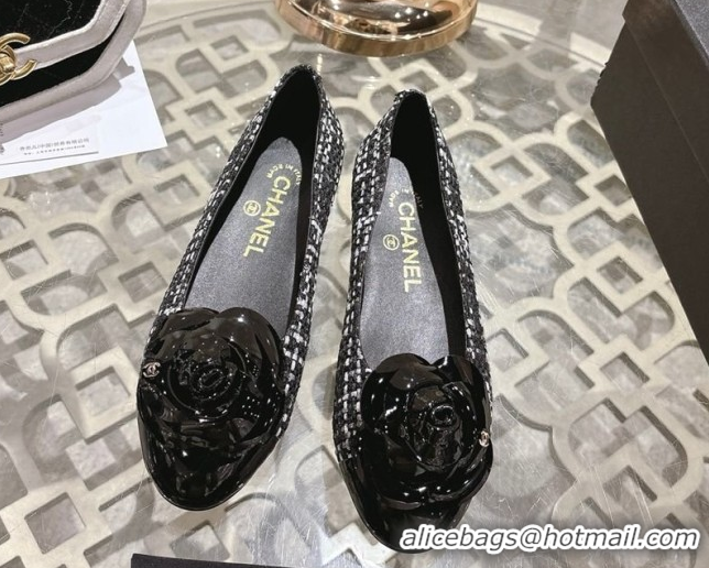 Purchase Chanel Tweed & Patent Leather Ballet Flats with Camellia Bloom CH030704 Black/White 2026