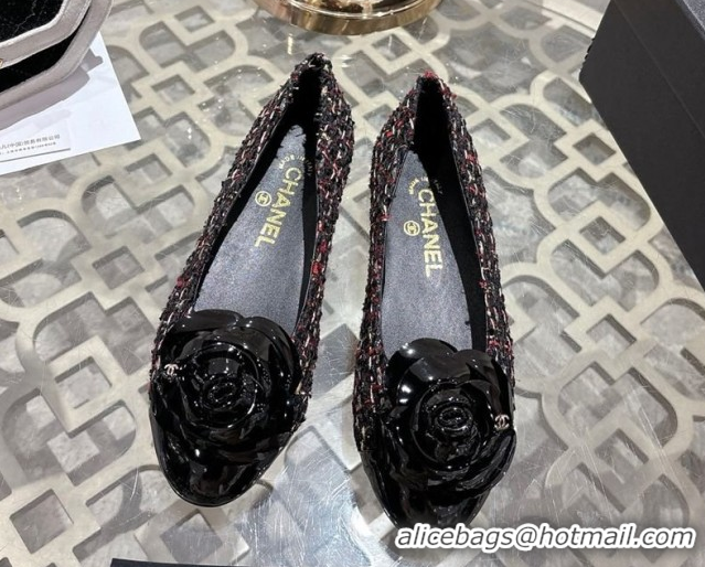Top Design Chanel Tweed & Patent Leather Ballet Flats with Camellia Bloom CH030704 Multicolor 2026