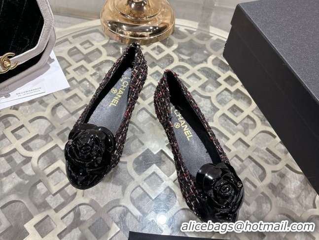 Top Design Chanel Tweed & Patent Leather Ballet Flats with Camellia Bloom CH030704 Multicolor 2026