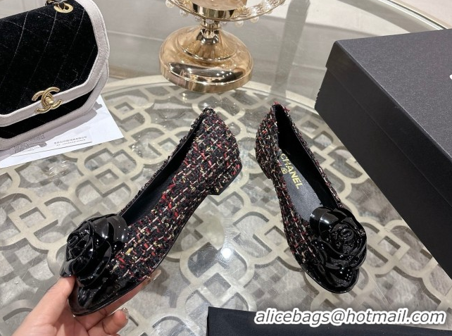 Top Design Chanel Tweed & Patent Leather Ballet Flats with Camellia Bloom CH030704 Multicolor 2026