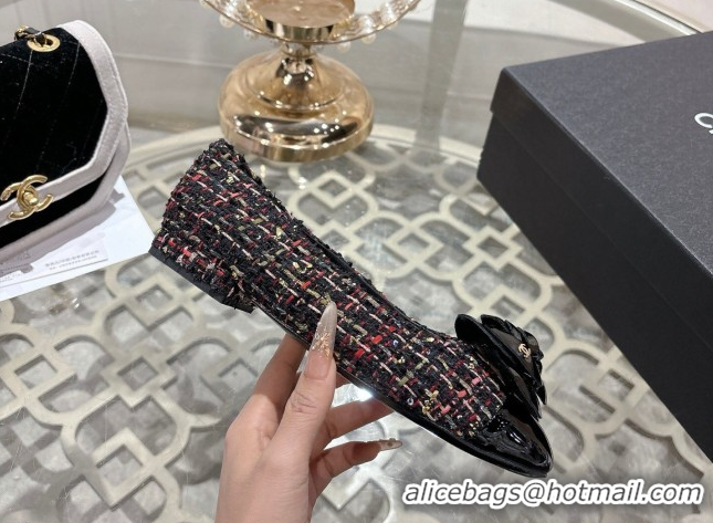 Top Design Chanel Tweed & Patent Leather Ballet Flats with Camellia Bloom CH030704 Multicolor 2026