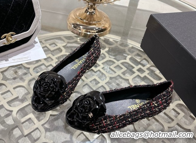 Top Design Chanel Tweed & Patent Leather Ballet Flats with Camellia Bloom CH030704 Multicolor 2026