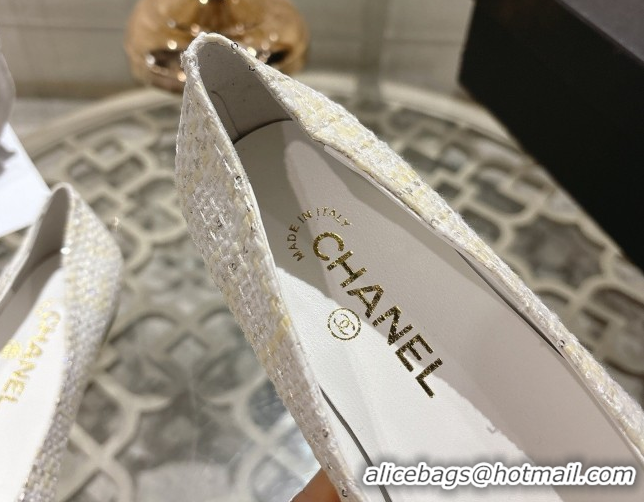 Cheap Price Chanel Tweed & Patent Leather Ballet Flats with Camellia Bloom CH030704 White 2026