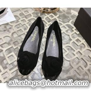 Popular Style Chanel Suede & Patent Leather Ballet Flats with Camellia Bloom CH030704 Black 2026