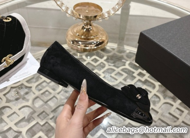 Popular Style Chanel Suede & Patent Leather Ballet Flats with Camellia Bloom CH030704 Black 2026