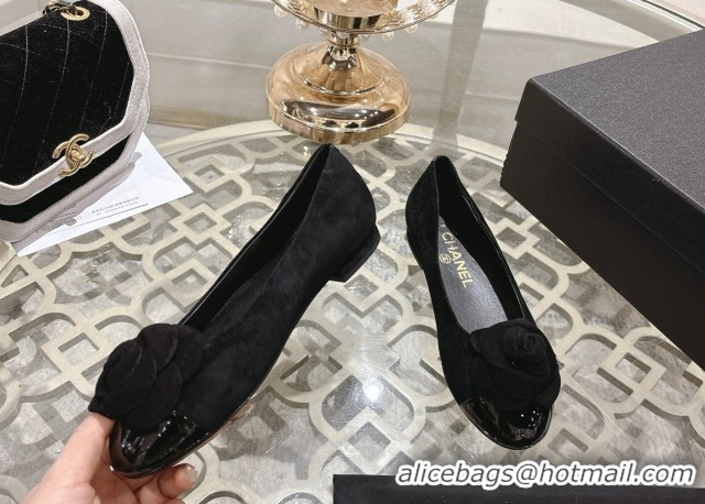 Popular Style Chanel Suede & Patent Leather Ballet Flats with Camellia Bloom CH030704 Black 2026