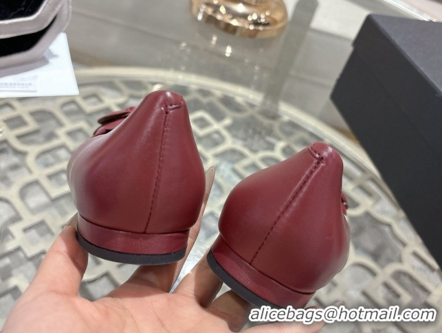 Shop Duplicate Chanel Lambskin & Patent Leather Ballet Flats with Camellia Bloom CH030704 Burgundy 2026