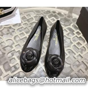 Luxury Chanel Lambskin & Patent Leather Ballet Flats with Camellia Bloom CH030704 Black 2026