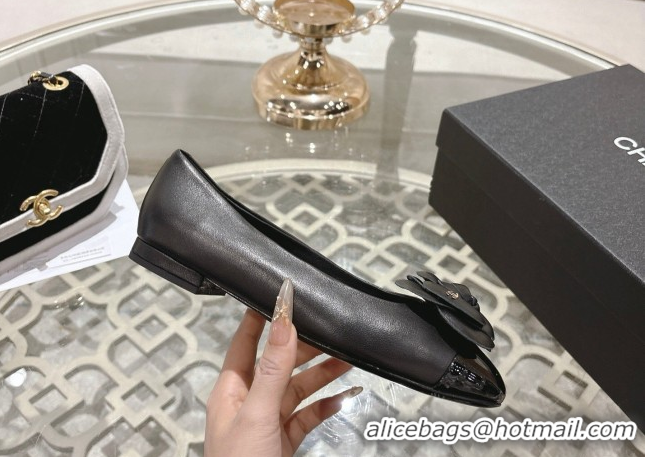 Luxury Chanel Lambskin & Patent Leather Ballet Flats with Camellia Bloom CH030704 Black 2026