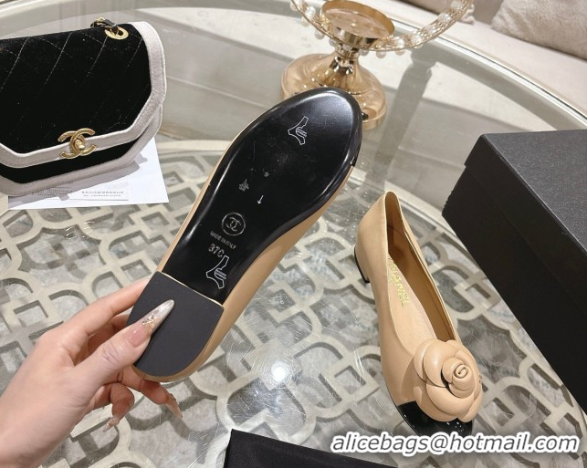 Charming Chanel Lambskin & Patent Leather Ballet Flats with Camellia Bloom CH030704 Beige 2026