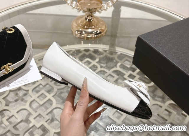 Hot Style Chanel Lambskin & Patent Leather Ballet Flats with Camellia Bloom CH030704 White 2026