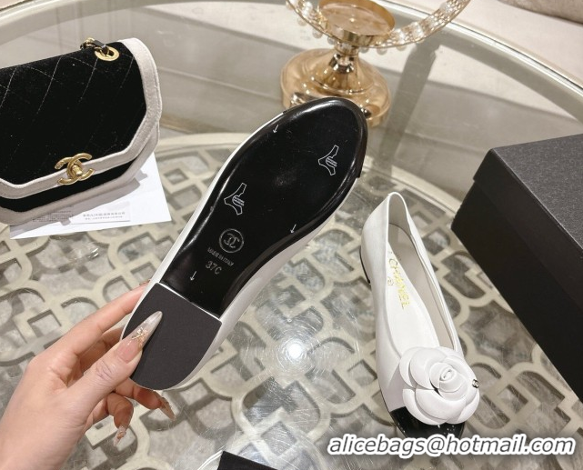 Hot Style Chanel Lambskin & Patent Leather Ballet Flats with Camellia Bloom CH030704 White 2026