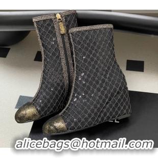 Duplicate Chanel Sequins and Mesh Wedge Ankle Boots 7.5cm CH030705 Black 2026