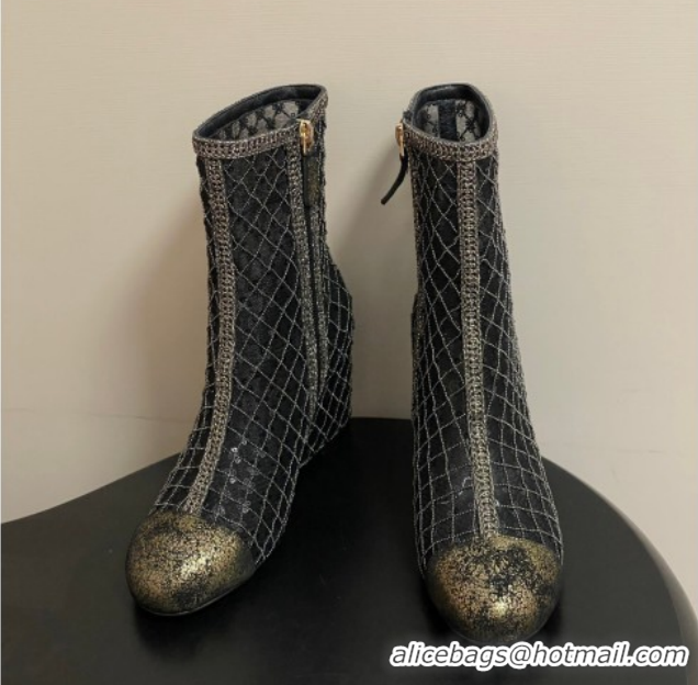 Duplicate Chanel Sequins and Mesh Wedge Ankle Boots 7.5cm CH030705 Black 2026