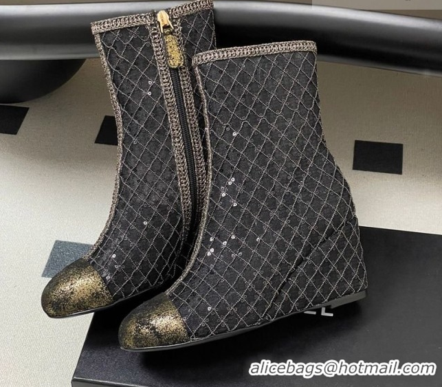 Duplicate Chanel Sequins and Mesh Wedge Ankle Boots 7.5cm CH030705 Black 2026