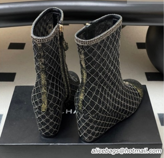 Duplicate Chanel Sequins and Mesh Wedge Ankle Boots 7.5cm CH030705 Black 2026