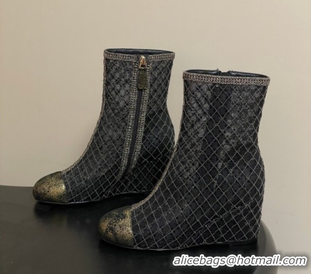 Duplicate Chanel Sequins and Mesh Wedge Ankle Boots 7.5cm CH030705 Black 2026