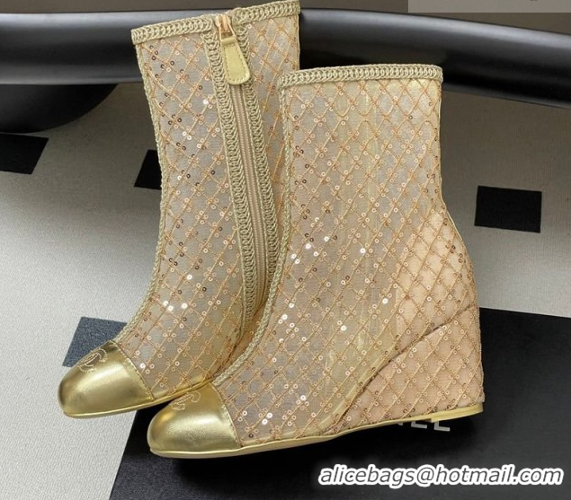 Good Product Chanel Sequins and Mesh Wedge Ankle Boots 7.5cm CH030705 Nude 2026